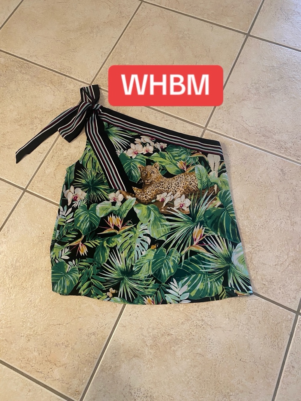 White House Black Market Black Tropical One-Shoulder Camisole